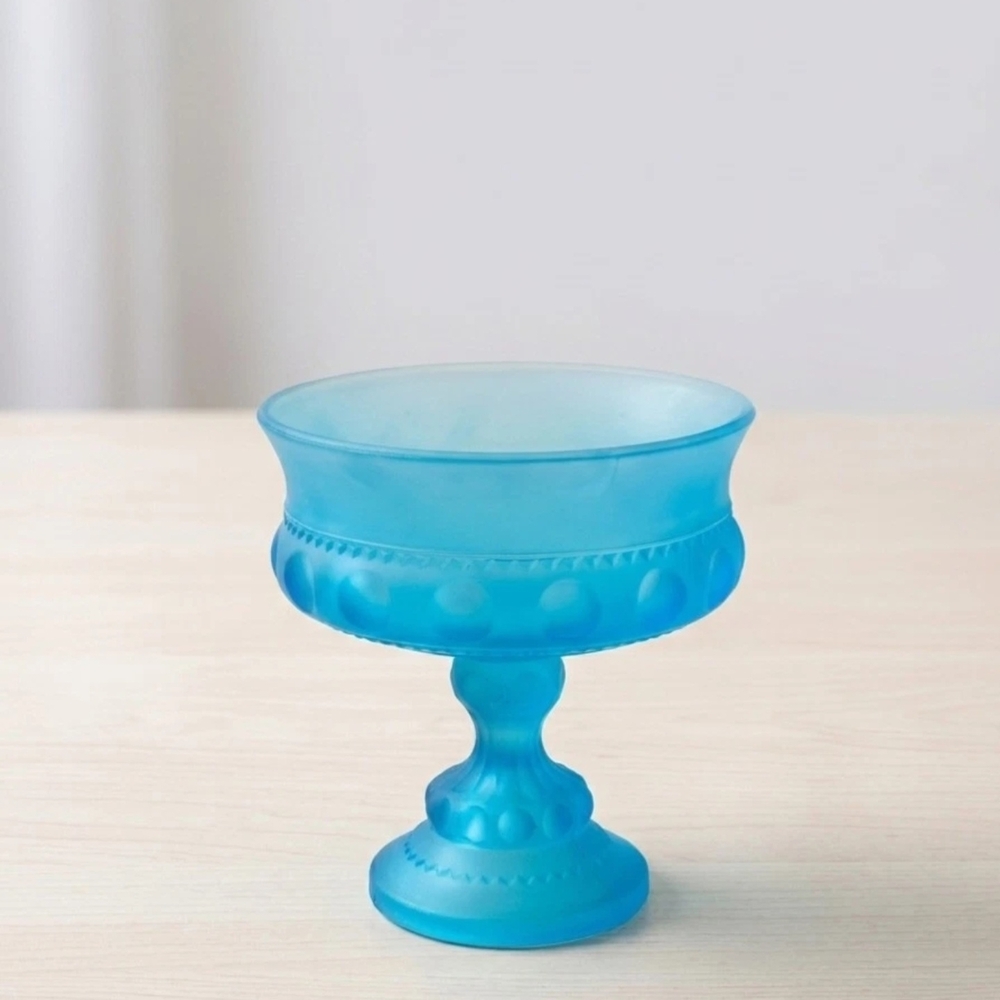 Blue Frosted Glass Compote